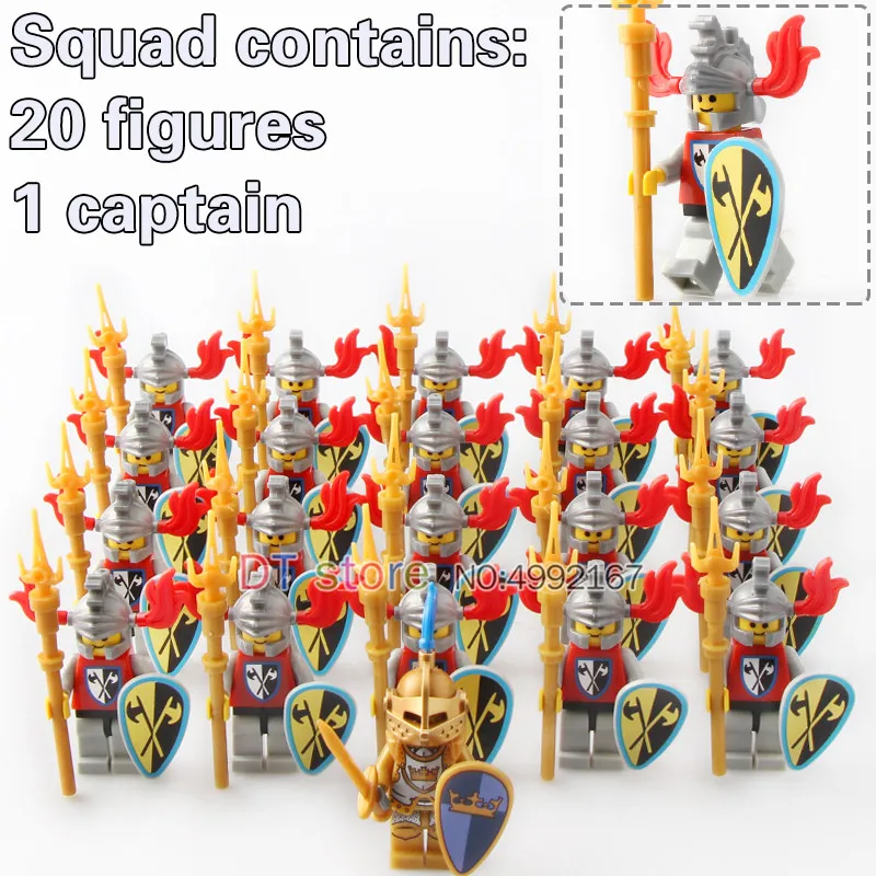 

21Pcs/Lot Medieval Castle Knight Squad with weapons Action Legoing Figures Building blocks Toys For Children Gifts 9819