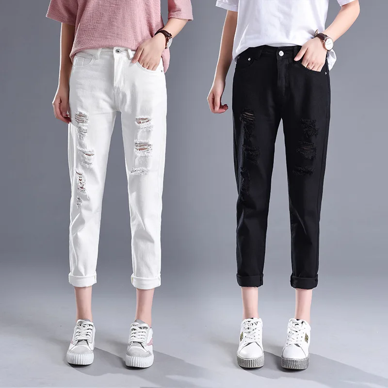 Для женщин 2018 летние новые джинсы свободные тонкий срез Харлан корейской версии отверстие Тонкий был тонкий девять очков Штаны TB1891