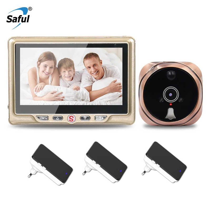 

Saful 4.3 inch Digital Door Peephole Camera Call with Motion Detect Video Recording Night Vision+3 Wireless indoor receiver