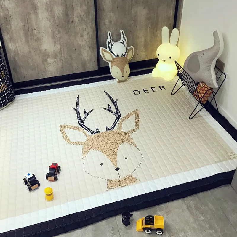 Tapis Decoratif Pour Chambre A Coucher Mode Nordique Cerf Ours Lapin Matelasse De Salon Design De Dessin Anime Tapis De Jeu Pour Bebes Tapis De Camp En Plein Air Aliexpress
