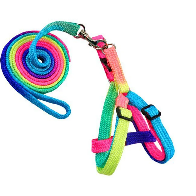 

Pet Dog Collar Harness Leash Soft Walking Harness Lead Colorful and Durable Traction Rope Nylon 120cm Colorful Rainbow