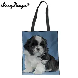 Бесшумный дизайн Ших Tzu собака печатных холст Tote для женщин Большая емкость хозяйственная сумка женская сумка мессенджер летняя сумка
