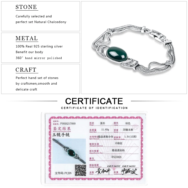 EDI Brand 925 sterling silver Green Red chalcedony agate DIY bracelets For Women Thai silver Fine jewelry
