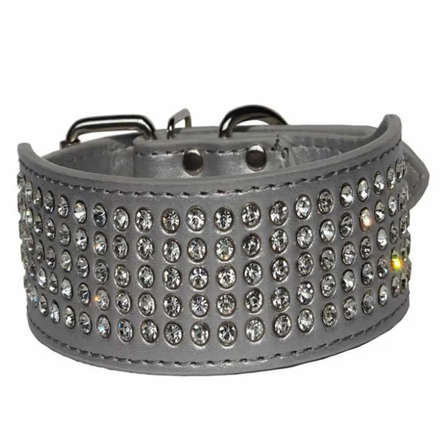 Rhinestone Dog Collar 5 Rows Crystal Diamond Jeweled Leather Medium