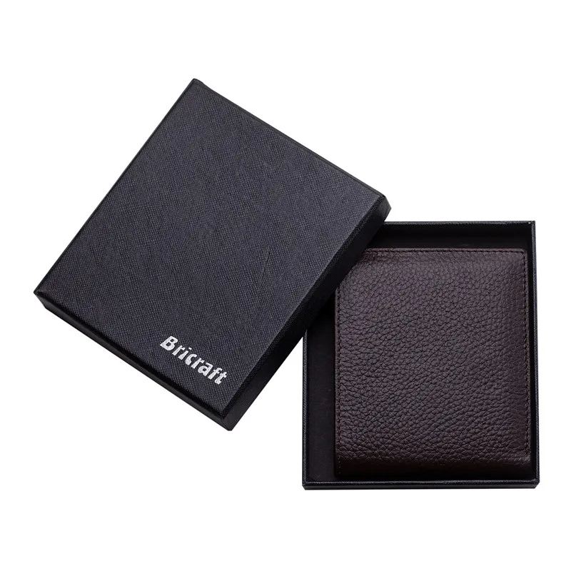 Bricraft Stylish Mens RFID Blocking Genuine Leather Wallet for Men Black Bifold Slim Badge RFID Wallet 10 Card Slots 10