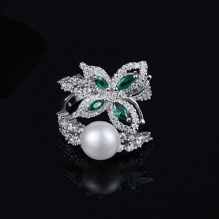 

[MeiBaPJ]Real 925 Sterling Silver Green Stone Butterfly Ring for Women with AAA High Quality Colour Stones Party Fine Jewelry