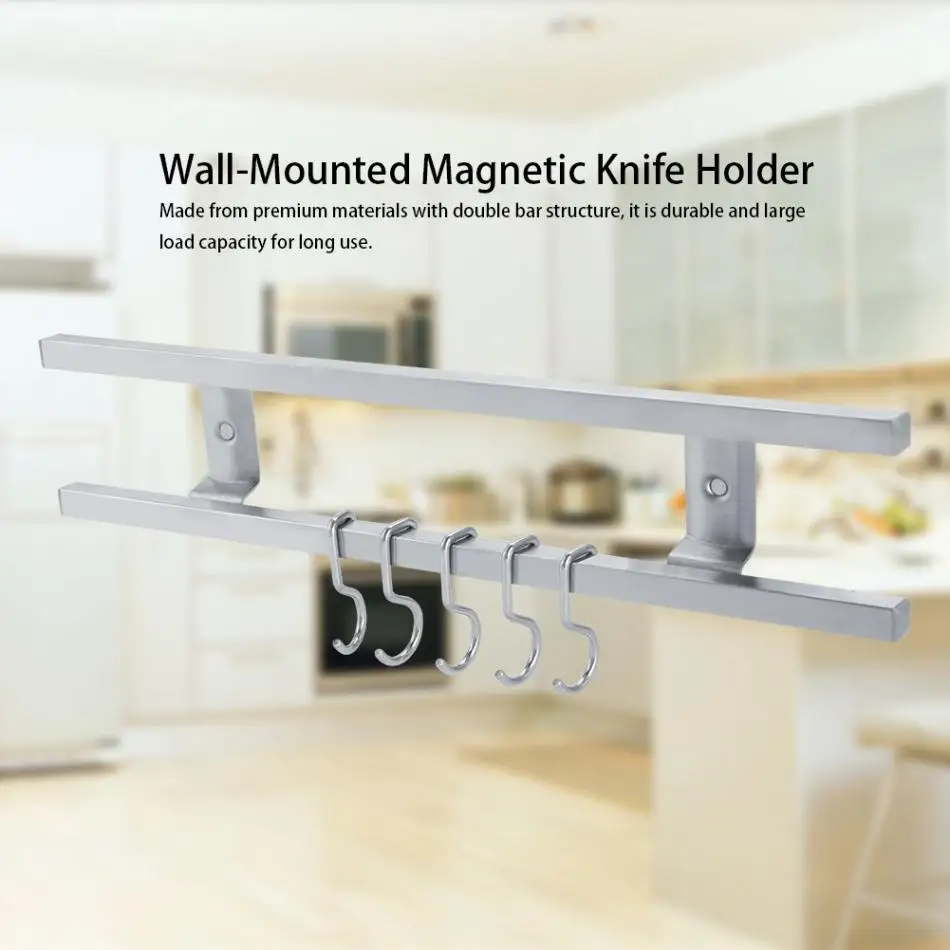 Настенный магнитный держатель для ножей из нержавеющей стали 304, двойная стойка для хранения ножей, кухонные наборы