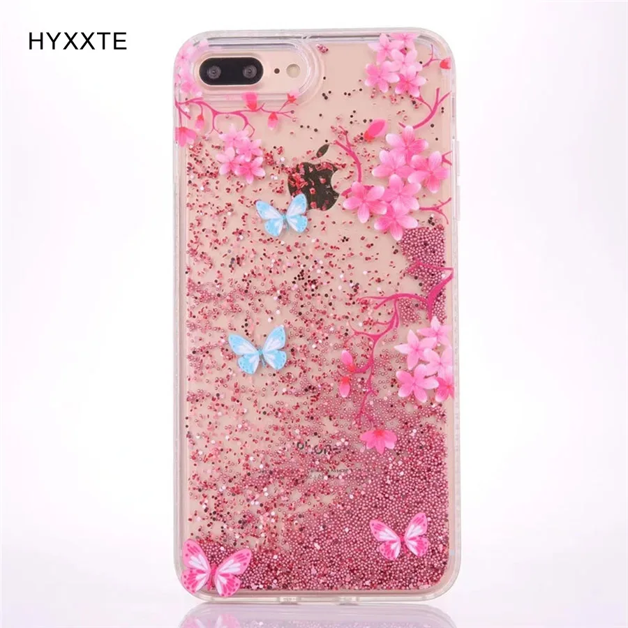 100PCS HYXXTE Quicksand Moving Shinning Bling Floating Dynamic Flowing Cover for Apple iphone 6 6S 7 Plus with Pattern Flowers |