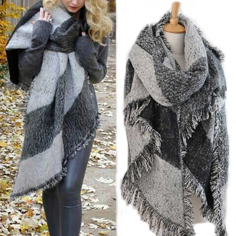 Blanket Plaid Pashmina Shawls Warm Thick Scarves Cape Wraps Women Winter Scarf za Foulard Femme Neck