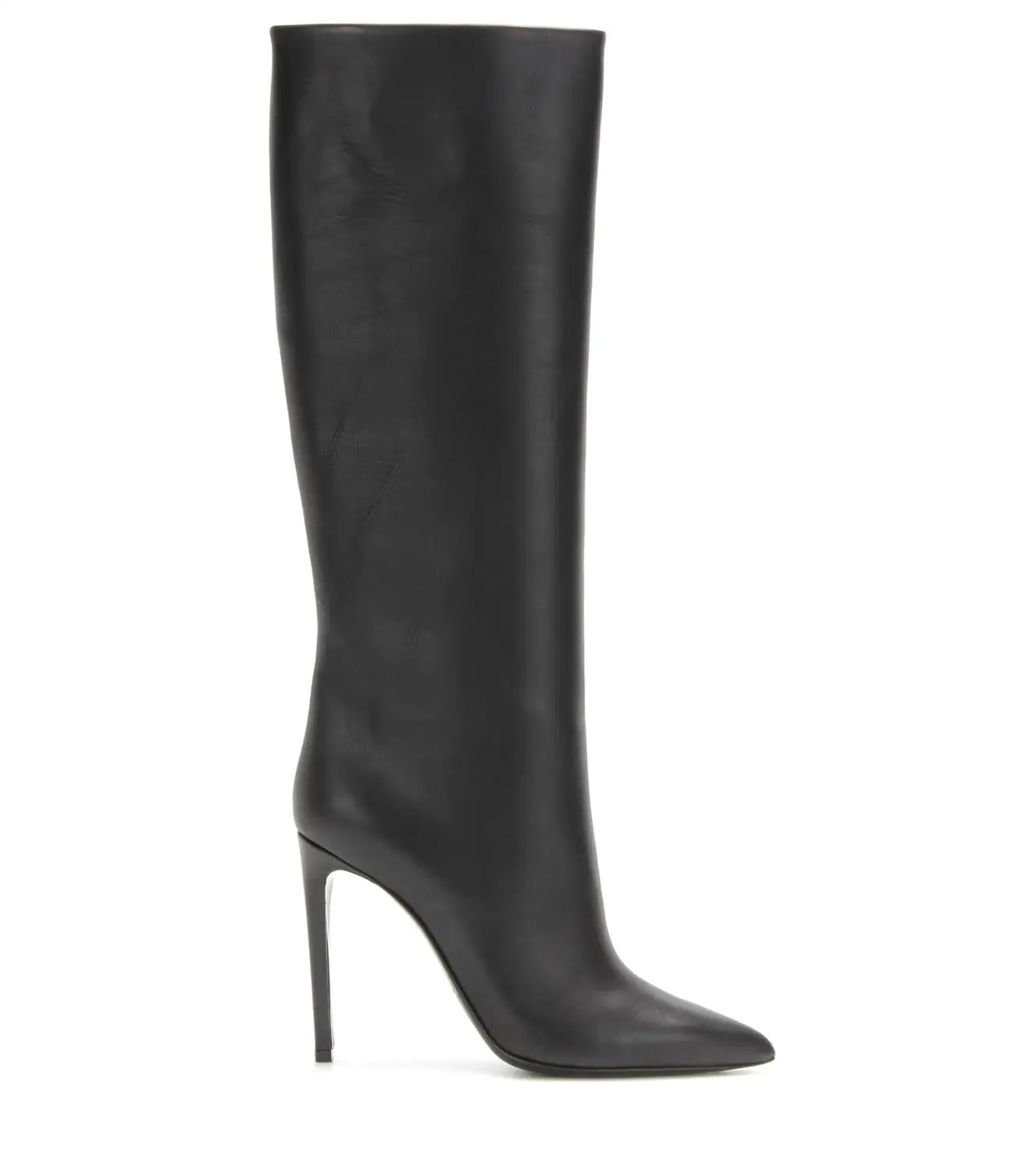 Женские черные сапоги до колена на высоком каблуке; женские высокие сапоги с острым носком без застежки; зимняя обувь на шпильке; коллекция года; большие размеры; - Цвет: PU Lined