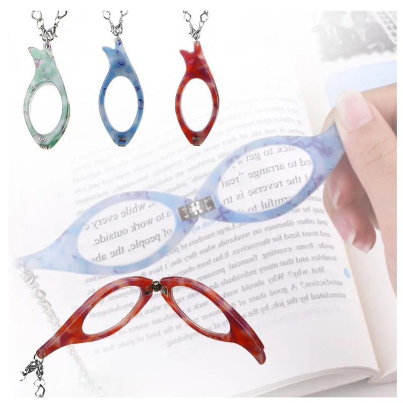 

Charms Reading Glasses Pendant Necklace Shellhard Long Chain Colorful Frame Folding Magnifier Holder Necklaces