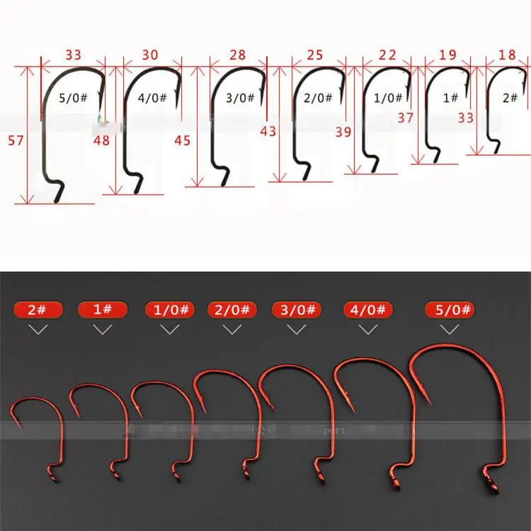 100 шт. рыболовный офсетный крючок червь дропшиппинг широкий зазор колючий рыболовный крючок Щука окунь мягкие приманки 2#-5/0# джиг красный морской пресноводный