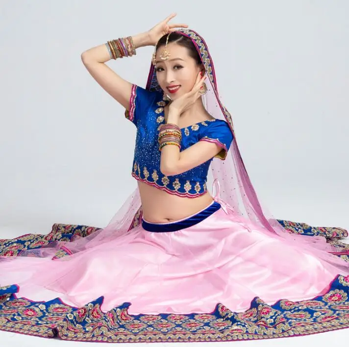 Традиционный Женский костюм Lehenga Choli Bellydance в индийском стиле топ с вышивкой + шарф