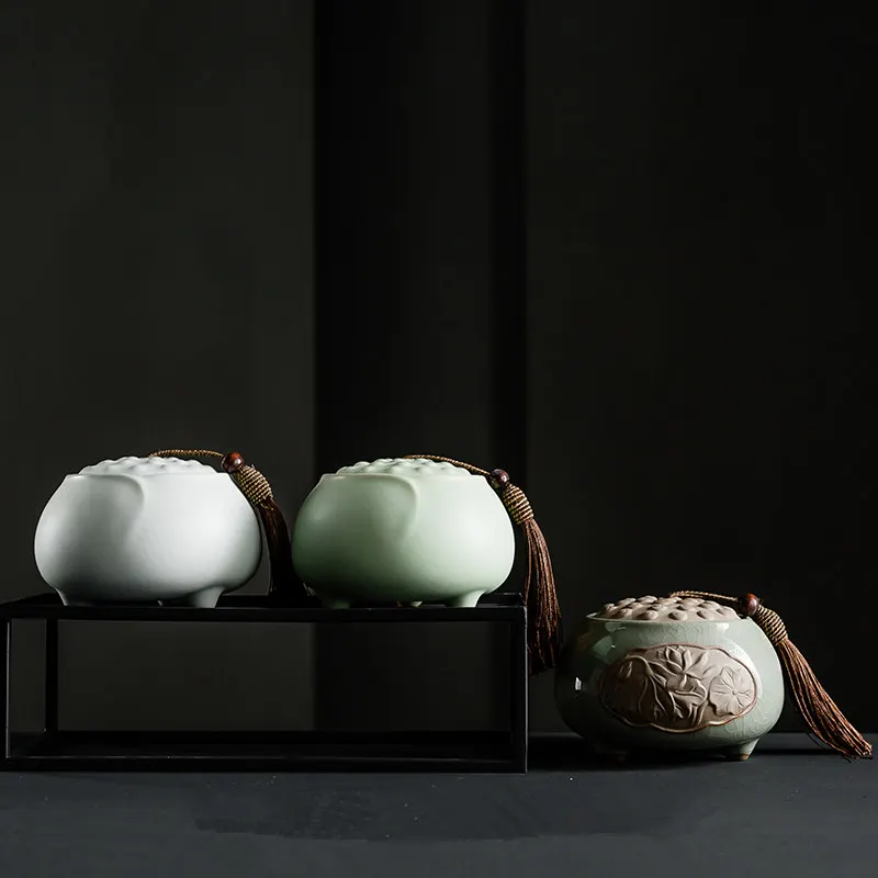 3D اللوتس موضوع شاي سيراميك صندوق تخزين الشاي علب Ratro برطمان للحلوى الغذاء الحاويات البسيطة التوابل صندوق تخزين للمطبخ نهاية الجدول