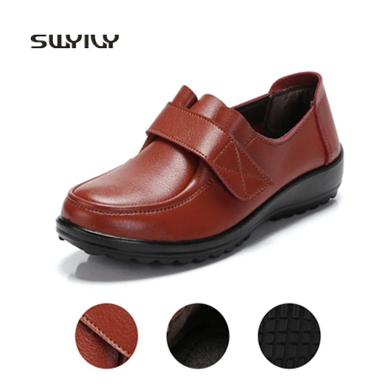 SWYIVY Women Toning Shoes Swing Shoes Hook&Loop Leather 2018 New Non-slip Soft Heel Light Female Slimming Shoes Big Size41