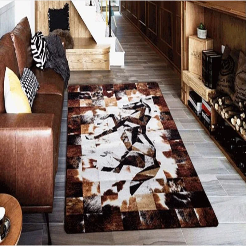 

High quality American carpet Faux Cattle fur printed Anti-skid Carpet for Living room/Dining Bedroom tea table Mat floor rug