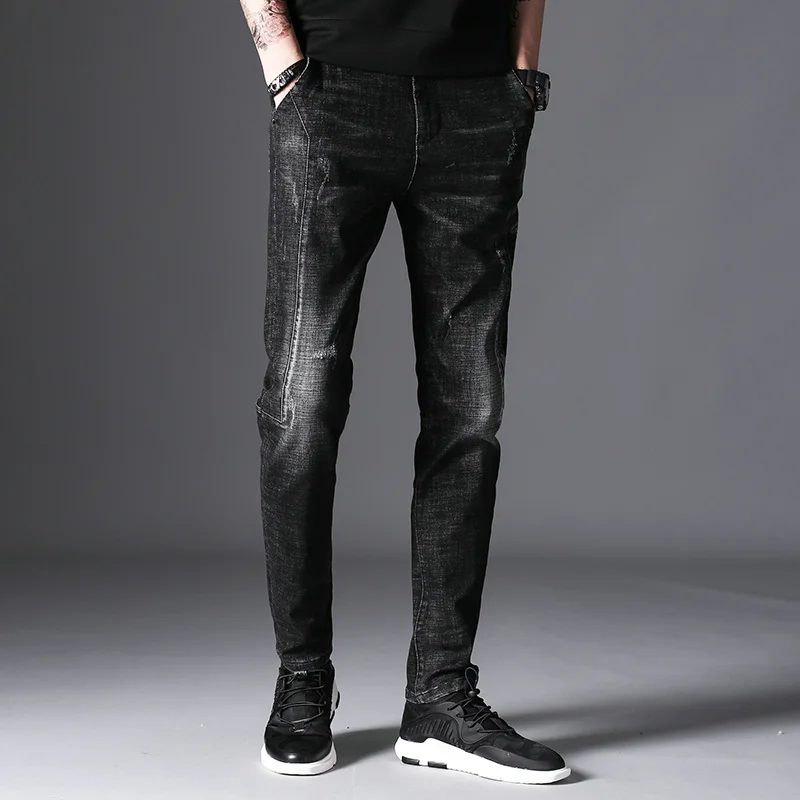 UMMEWALO, зимние осенние черные джинсы с эластичной талией, мужские Стрейчевые обтягивающие джинсы, Мужские повседневные джинсы, мужские