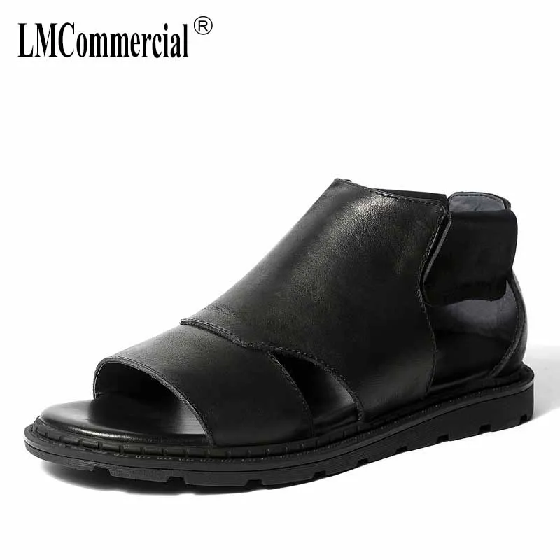 

Summer open toe male skin sandals trend Korean version Genuine Leather men Roman sandals Youth casual Beach shoes cowhide