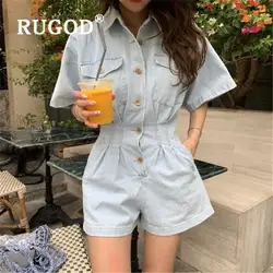 RUGOD 2019 новые модные комбинезоны женский комбинезон с высокой талией Тонкий однобортный Летний комбинезон