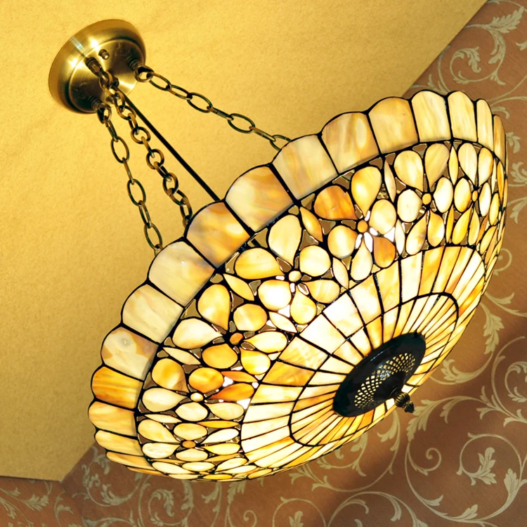 

European Garden Shell Pendant Tiffany color lighting living room / bedroom / study 20 special pearl flower lamp