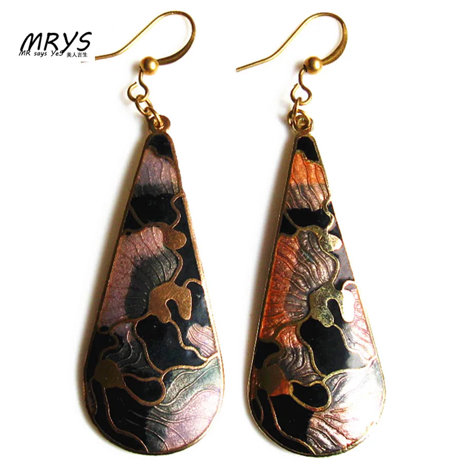 New Black Gold Cloud Flower Ethnic Cloisonne Enamel Fashion Ear Jewelry