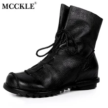 MCCKLE 2017 Frauen Vintage Echtem Leder Stiefel Frühling Herbst Neue Mode Plattformhalbstiefel Freizeitschuhe Cowboy Stiefel Schuhe Frau