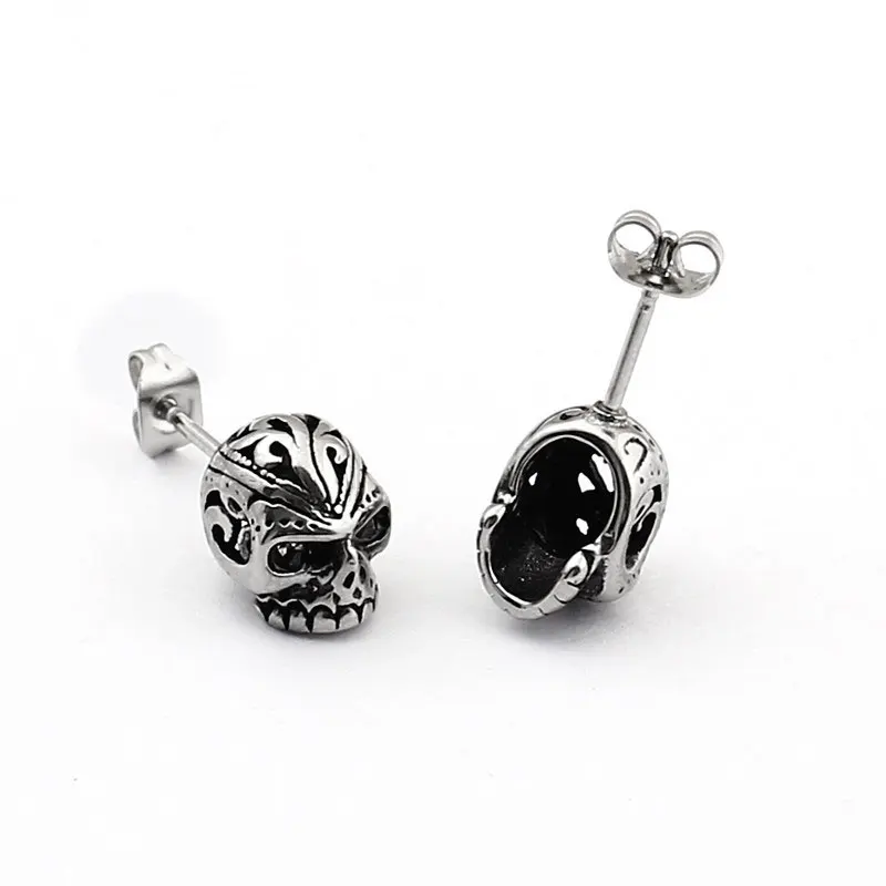 2017 New Cool Men Punk Rock Red Eyes Skeleton Skull Stainless Steel 2017 New Cool Men Punk Rock Red Eyes Skeleton Skull Stainless Steel Stud Earrings Fashion Women Jewelry In From Accessories On