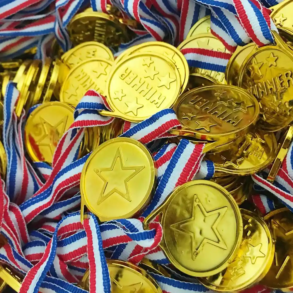 Gold Plastic Winners Medals Sports Day Party Bag Prize Awards Kids Toys