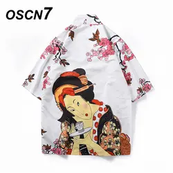 OSCN7 кимоно кардиган рубашка для мужчин Street 2019 Корея три четверти рукав пальто рубашки для мальчиков Harujuku s рубашка KHF2006