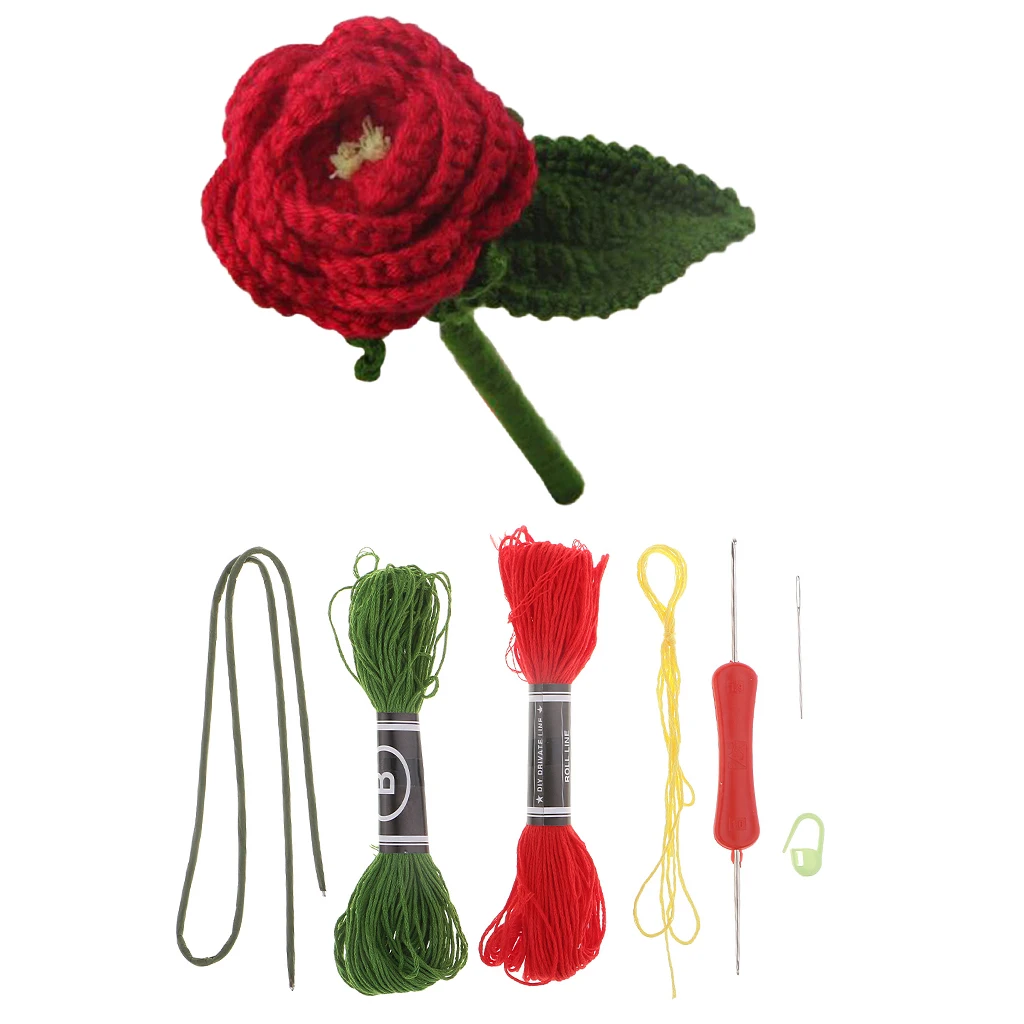 Red Rose Amigurumi Crochet Kit Toy Material Package DIY Home Oraments