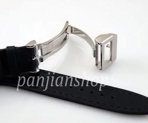 

22mm black Leather WATCH Strap with deployment buckle for men's parnis watches