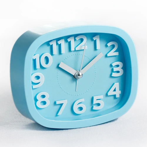 New Alarm Clock Candy Color Battery Silent Home Desk Table Analog Cute Portable Creative Student Bedside Small Snooze Clocks - Color: Sky blue