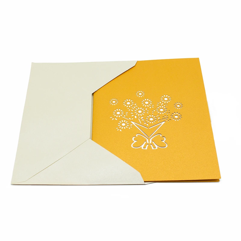  A bouquet of Sunflower 3D Pop UP Card Birthday Gift with envelope sticker laser cut invitation Gree