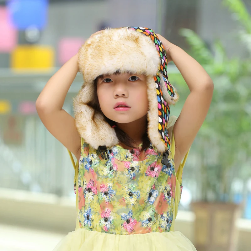 Printed Love Heart Winter For Parents Children Colorful Bomber Russians Hats New