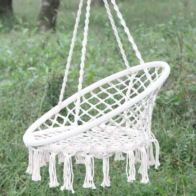 Nordic Style DORTALA Hammock Chair Black Cotton Rope Macrame Hanging Swing Chair W//Metal Hoops for Living Room Garden Balcony 330 LBS Capacity Yard