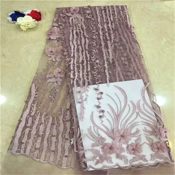 

2018 New Design African Lace Fabric 2018 3D Appliques Fabric High Quality Beaded Lace Fabric African French Tulle Lace For Dress