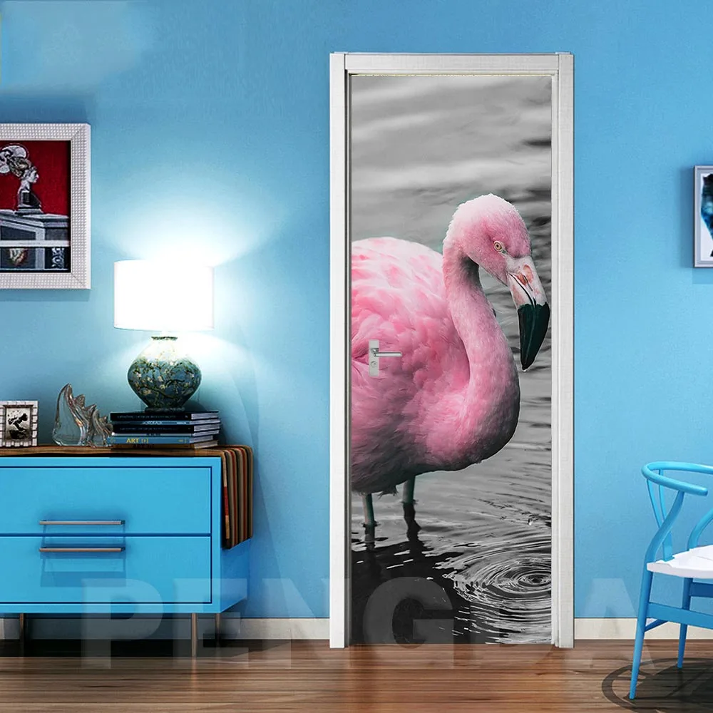 Home Decoration 3D Sticker Flamingos Sea View Picture Self Adhesive Decal Waterproof Paper For Living Room Door Print Art Poster