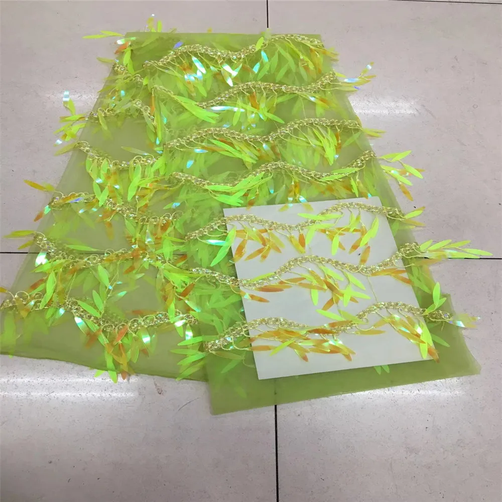 

2018 African French Lace Fabric High Quality yellow Big Sequins Lace Fabric For Nigerian Wedding HJ516-2