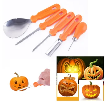 

Behogar 5PCS Halloween Professional Pumpkin Carving Tool Kit with Drilling Nails Spoon Saws Circle Punches for Children Adult