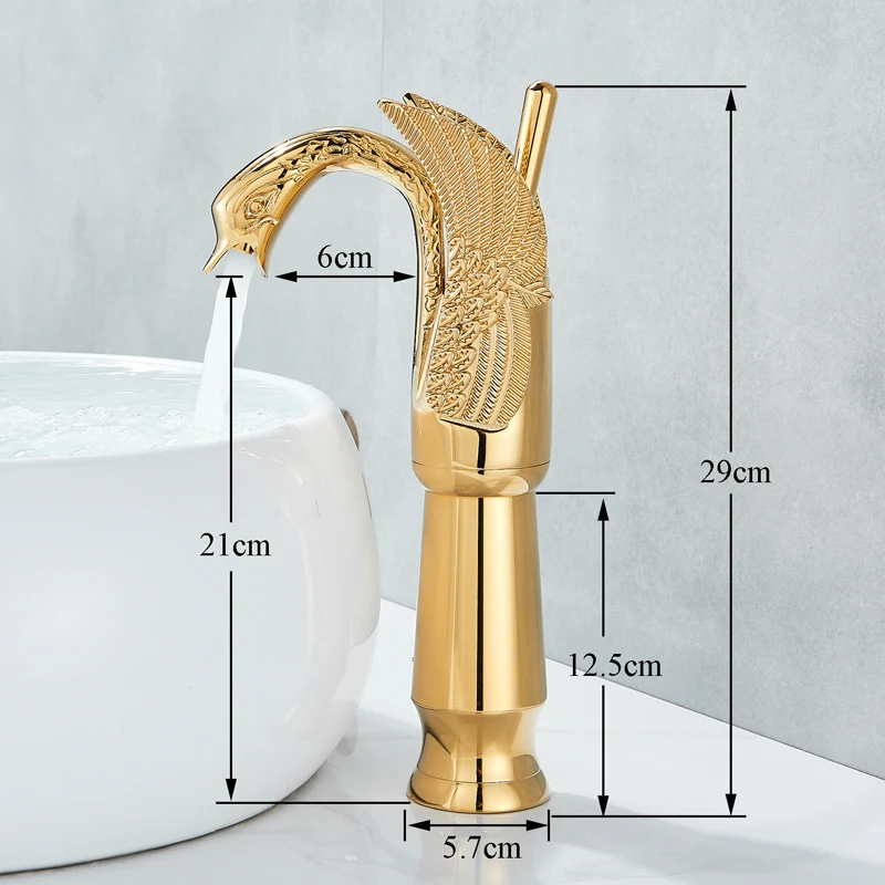 Смеситель в форме лебедя для ванной комнаты, кран с креплением на одно отверстие, краны для воды с горячей и холодной водой, золотой цвет, кран для раковины, одна ручка