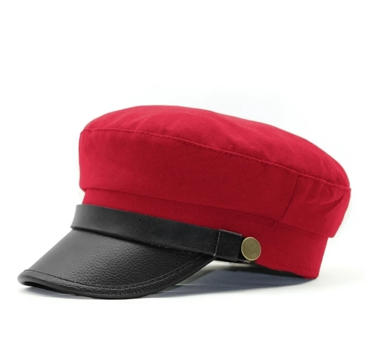 Beckyruiwu, для взрослых, высокое качество, хлопок, плоские армейские шапки, для женщин и мужчин, искусственная кожа, пиковые бейсболки - Цвет: Красный