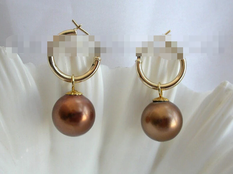 

hot sell new - 1223 round coffee south sea shell pearl dangle earrings