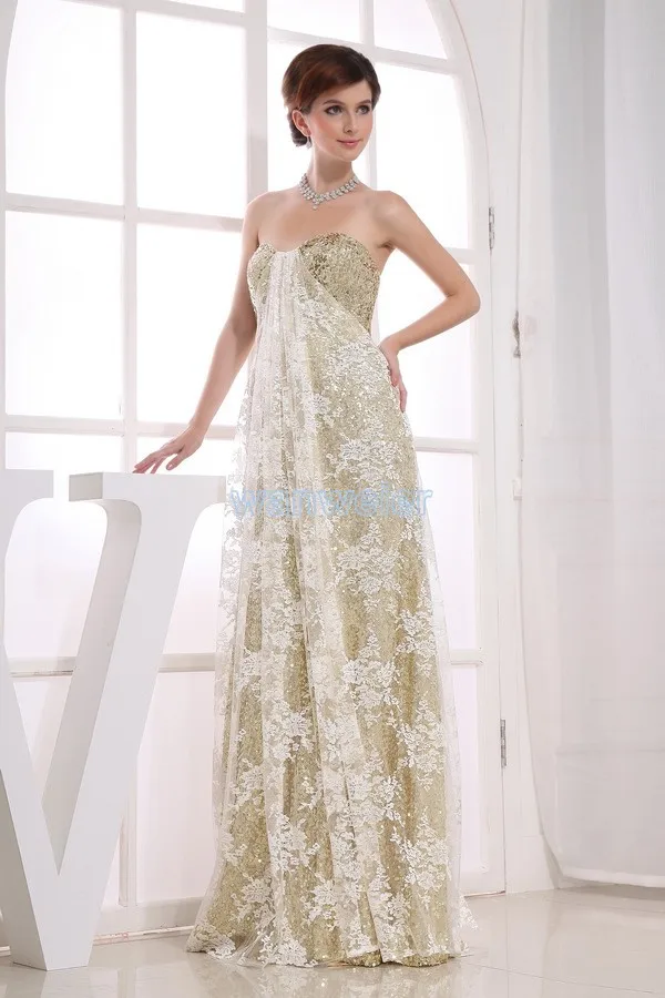 

free shipping gown vestidos formales 2013 lace paillette gold evening brides maid maxi dresses long party Cocktail Dresses