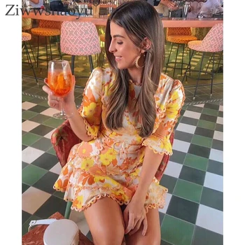 

Ziwwshaoyu Primrose Flutter Dress High quality cotton and linen embroidered lace ruffled swing bohemian beach mini dress woman