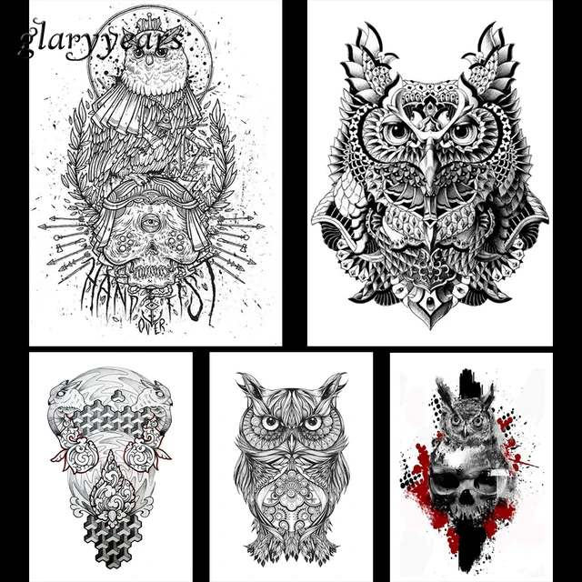5 pieces owl pattern design waterproof body arm leg art tattoo