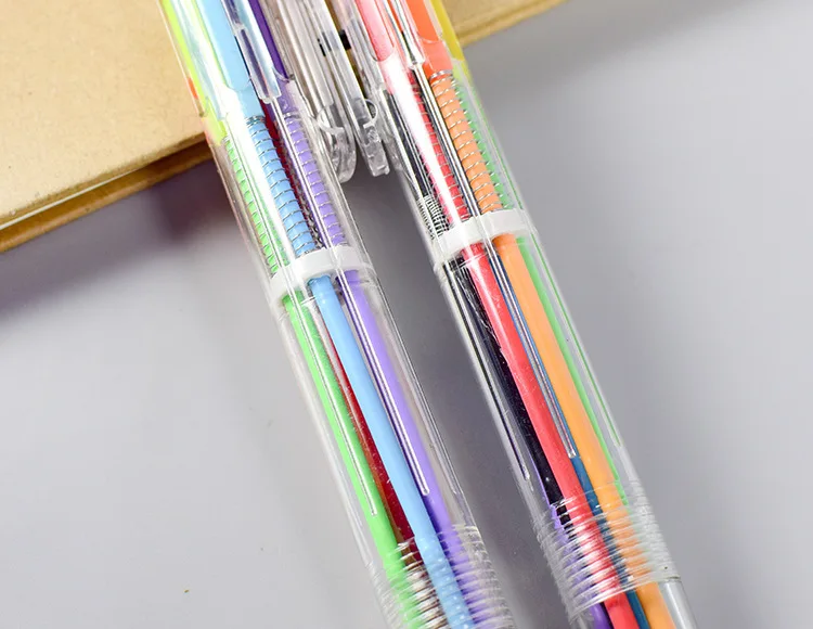 Criativo Seis-cor Esferográfica Caneta Bonito Multi-cor Bola Ponto Imprensa Cor Óleo 6 Recargas Escrita Material Escolar 50 Pçs 10 Material escolar e de escritório