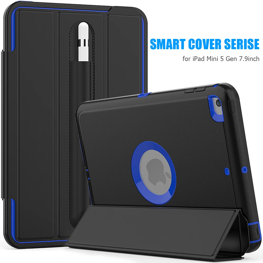 

For Funda iPad Mini 5 Case with Pencil Holder Rugged Heavy Duty Magnetic Smart Auto Wake/Sleep Cover for iPad Mini 5 Mini 4 2019