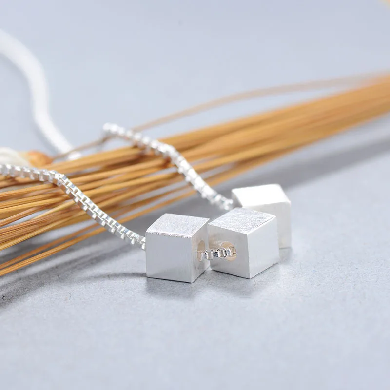 

New Arrivals 925 Sterling Silver Cube Box Necklaces & Pendants For Women Girls Gift