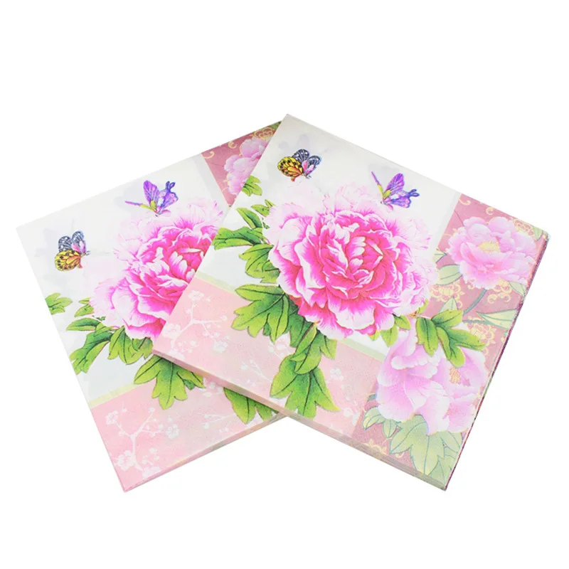 

33*33cm 20PCS/Pack Wedding Pink Fresh Pattern Paper Napkin 100% Virgin Wood Paper Napkin for Hotel Cafe decoration