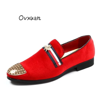 

2019 Italian Gold Bee Ribbon Metal Cap Toe Corduroy Men Formal Shoes Oxford Shoes for Men Charms Reception Club Leather Shoes